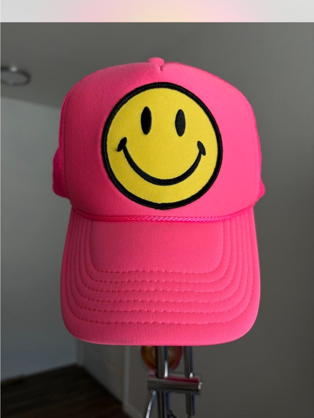 Aviator Nation Neon Pink Cap with Yellow Smiley Patch